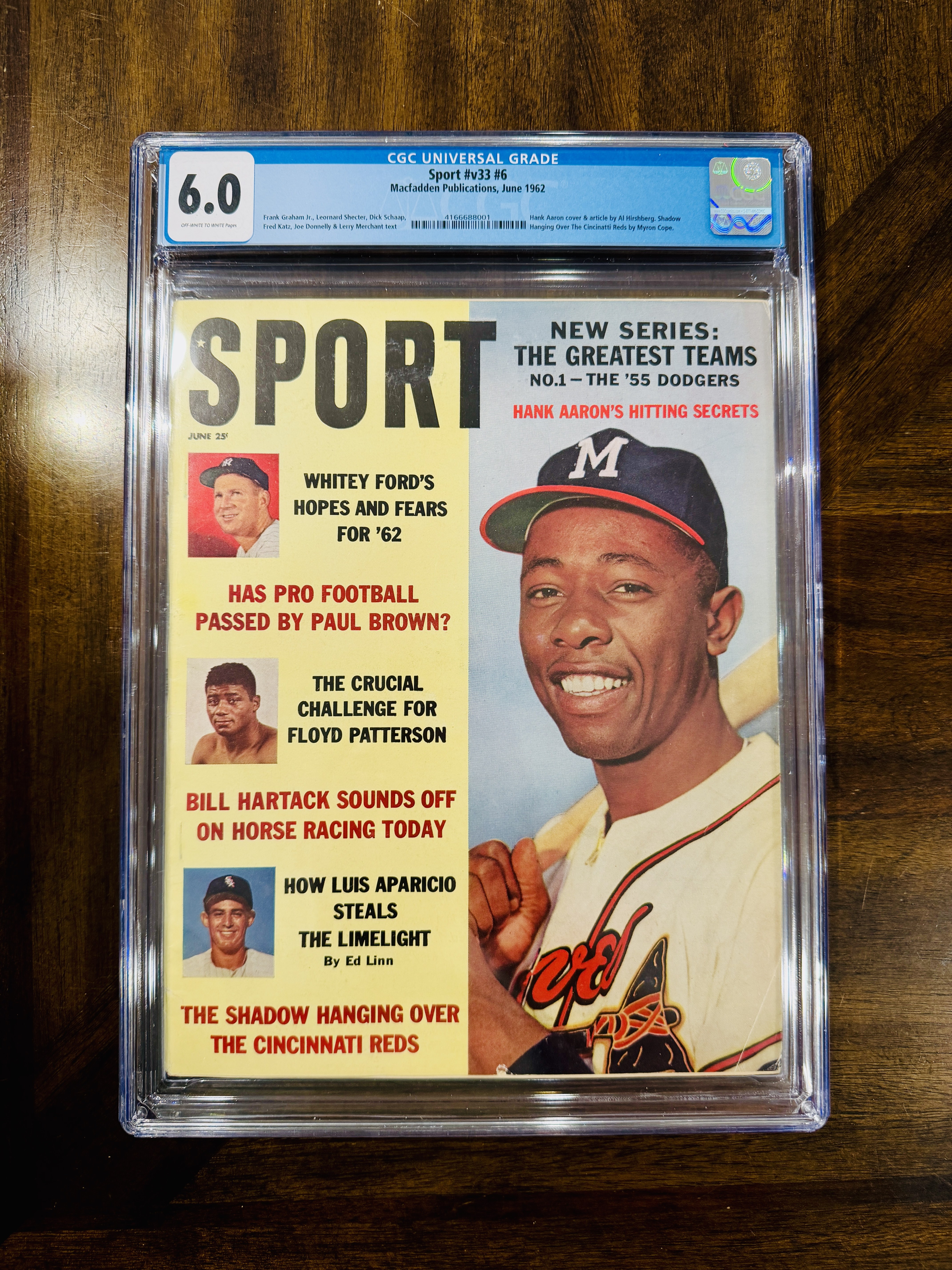 1962 Hank Aaron Sport Magazine Cover CGC 6.0 Fine Milwaukee Braves Vintage Baseball Collectible